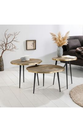 Conjunto de 3 mesas de café "Árvore" cor de alumínio latão 60/50/40cm