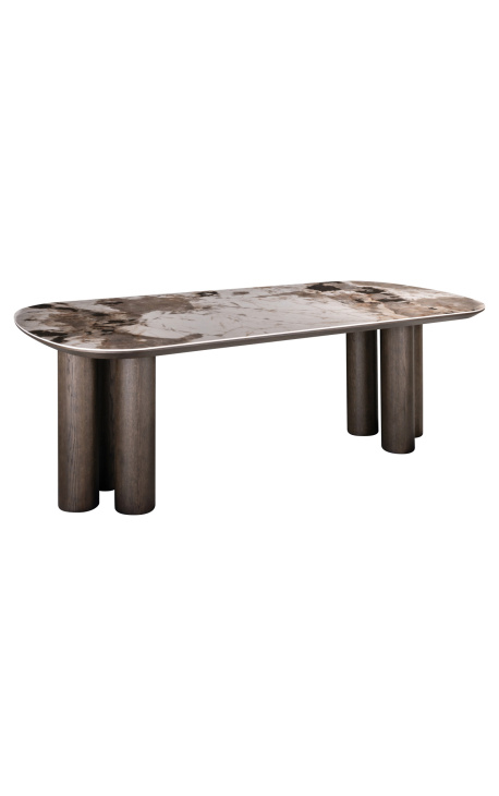Mesa de comedor Valyron en roble con una tapa de cerámica de efecto de mármol - 230 cm - 1