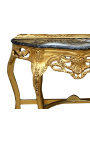 Consolă cu oglindă din lemn aurit baroc și marmură neagră