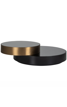 Tavolino Structura in metallo nero e oro con piano a specchio - 112 cm - 1