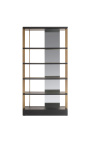 STRUCTURA wall shelving unit with mirror in charcoal oak veneer and golden brass frame 218 cm - 5