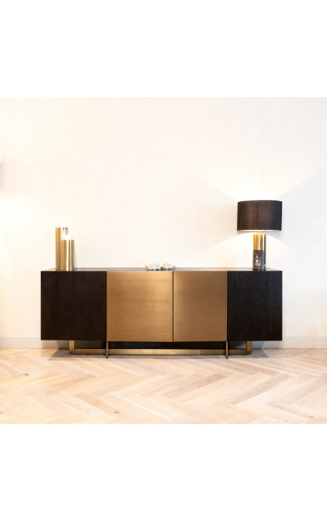 Structura skænk i trækul Oak finer med børstet gulddøre og designerbase - 220 cm - 2