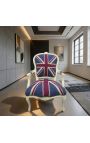 "Union Jack" Baroque fauteuil van Louis XV stijl en beige hout