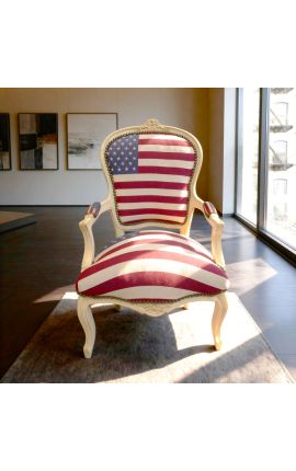 Fauteuil Louis XV de style baroque "American Flag" et bois beige - 2