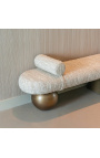 Structura benk i beige Angora teksturert stoff og børstet messing finish metall - 4