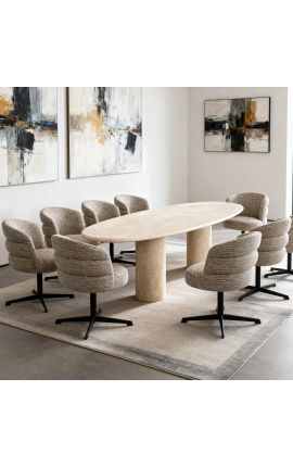 Structura Swivel Dining Chair i Light Grey Bouclé Fabric - Svart Base