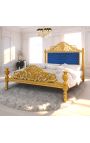 Barok-voodi Deep Blue Velvet Fabric ja Gold Wood