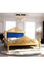 Baroque bed deep blue velvet fabric and gold wood