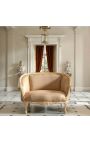 Louis XV Divano stile tessuto in lino beige e colore del legno beige - 9