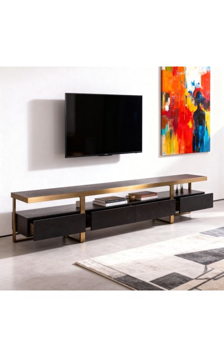 Structura TV-skåp i träkol ekfaner och borstat guld rostfritt stål - 220 cm