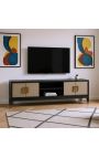 Múble TV ERYNDOR Effet Galuchat Chêne Noir 4 Portes