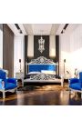 Barok-voodi sinine sametine kangas ja hõbedane puit