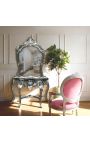 Barocksessel Louis XVI Stilrosa Samt und Silberholz - 14