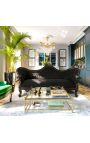 Barroco Sofa Napoléon III terciopelo negro y madera lacada negra - 10