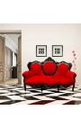 Sofá barroco tela terciopelo rojo y madera lacada negra - 11