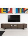 Meuble TV VALYRON en chêne avec plateau en céramique effet marbre - 220 cm