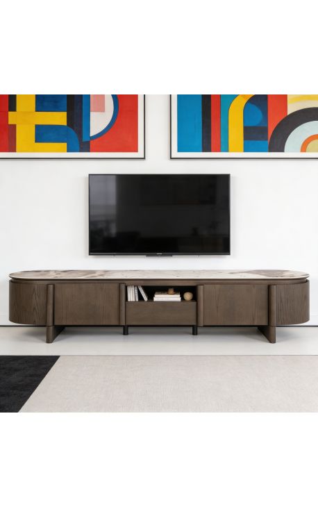 Valaron TV skříňka v dubu s mramorovým efektem keramický top - 220 cm