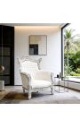 Grand Rococo Sillón barroco de cuero blanco y madera de plata - 2