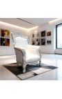 Grand Rococo Sillón barroco de cuero blanco y madera de plata - 4