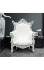 Grand Rococo Baroque lenestol hvitt skinn og sølvtre - 5