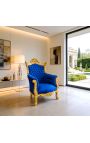 Grand Rococo Barocksessel blauer Samt und vergoldetes Holz - 6