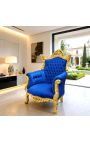 Grand Rococo Baroque armchair blue velvet and gilded wood - 5