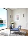 Барочная скамейка Louis XV Стиль синие "Gobelins" шаблон ткани и дерево посеребренные - 4