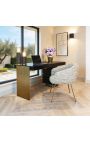 STRUCTURA desk in charcoal oak veneer with brushed gold base and 5 drawers 140 cm