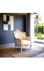 Armchair "princely" Baroque style beige leatherette and beige lacquered wood - 4