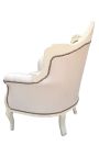 Poltrona "Principalmente" in similpelle beige stile barocco e legno laccato beige - 7