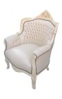 Sillón "principesco" de estilo barroco beige beodette y madera lacada beige - 5