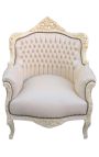 Poltrona "Principalmente" in similpelle beige stile barocco e legno laccato beige - 1