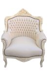 Fåtölj Princely barockstil beige läder och beige lackerat trä - 2
