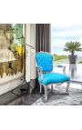 Sillón barroco de estilo. Louis XV Turquesa azul y madera de plata.