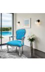 Sillón barroco de estilo. Louis XV Turquesa azul y madera de plata.