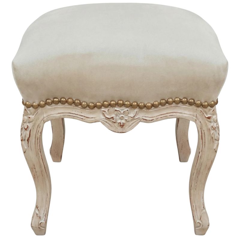 Escabelo Louis XV Estilo Bege Velvet, madeira bege