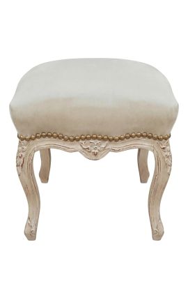 Voetbank Louis XV Stijl beige fluwelen stof en beige gepatineerd hout