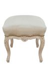 Fodstøtte Louis XV Style beige fløjlsstof og beige patineret træ - 4