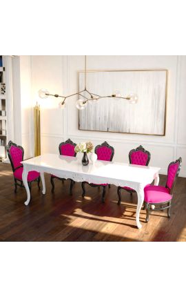 Mesa de comedor barroca de madera lacada en blanco