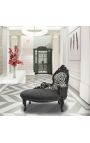 Chaise longue barocco Velluto nero con schienale Zebra e legno nero - 11