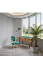 Bureau de style Louis XV, 3 tiroirs avec marqueterie et sous main vert - 7