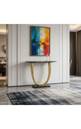 Consola de aluminiu auriu cu marmură neagră - 80 cm