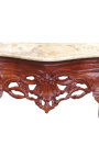 Consola d'estil barroc en fusta de cirerer tenyit i marbre beix