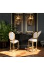Chaise de bar de style Louis XVI simili cuir blanc et bois doré - 4