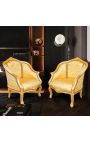 Bergere tugitool Louis XV Stiil Gold Satine kangast kullapuidust - 15