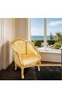 Bergere πολυθρόνα Louis XV Στυλ χρυσού σατέν ύφασμα με χρυσό ξύλο - 8
