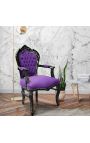 Poltrona barocco rococò in stile viola in velluto e legno nero lucido - 13