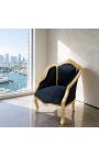 Bergère de style Louis XV tissu velours noir et bois doré - 11