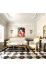 Canapea baroc rococo 3 locuri din piele albă și lemn auriu - 10