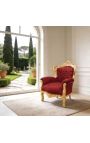 Grand fauteuil de style baroque tissu velours rouge bordeaux et bois doré - 13